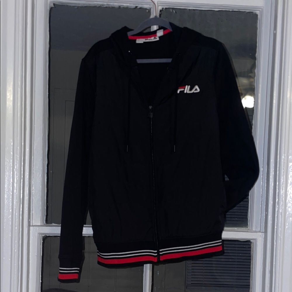 Fila Black Varsity Jacket with Red Accents